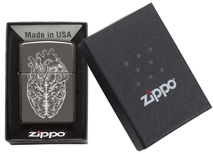 Zippo Heart Brain Lighter, Black Ice #29728