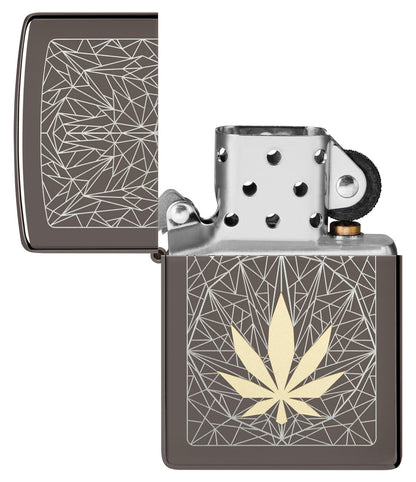 Zippo Cannabis Leaf Design, Black Ice Finish Lighter #48384