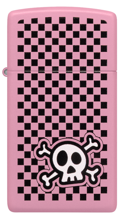 Zippo Slim Cute Emo Skull Checkered Design, Pink Matte Lighter #48680