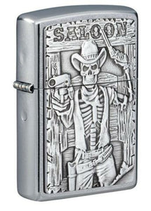 Zippo Cowboy Saloon Skull 3D Emblem, Street Chrome Windproof Lighter #49298