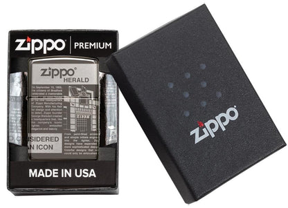 Zippo Newsprint Design, 360° Laser Engraved Black Ice Finish Lighter #49049