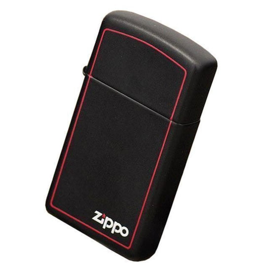 Zippo Red Border Lighter, Black Matte, w/ Zippo Logo, Slim, Windproof #1618ZB