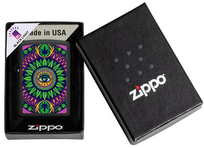 Zippo Cannabis Trippy Eye Black Light Design, Black Matte Lighter #48583