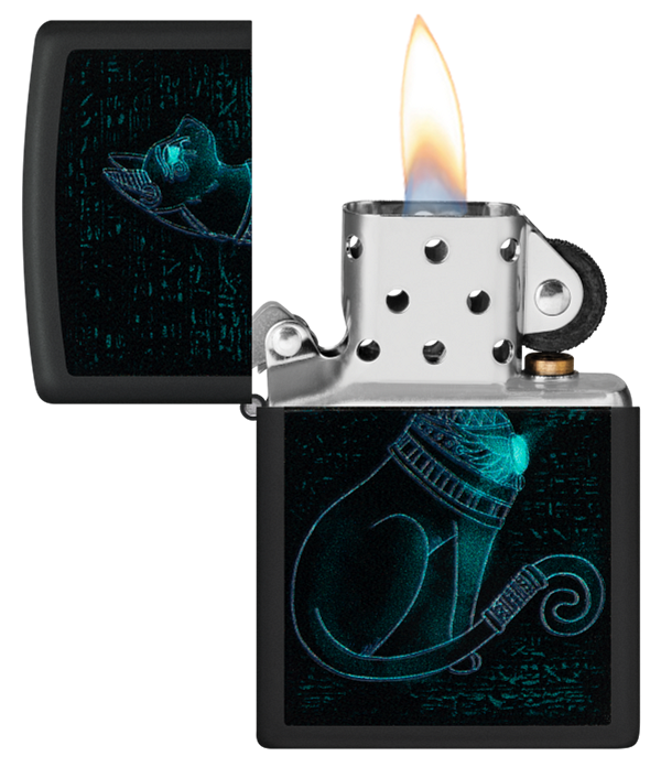 Zippo Ancient Egyptian Cat Black Light Design Lighter #48582