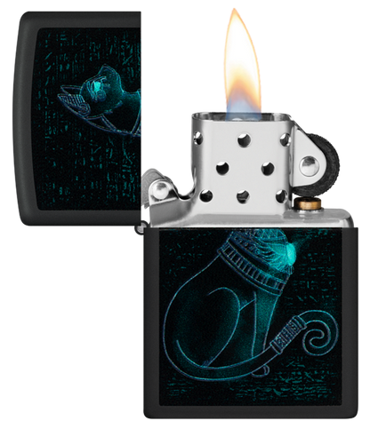 Zippo Ancient Egyptian Cat Black Light Design Lighter #48582