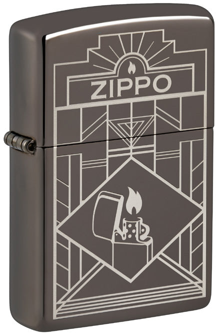 Zippo Classy Logo Laser Engraved, Black Ice Finish Lighter #48247
