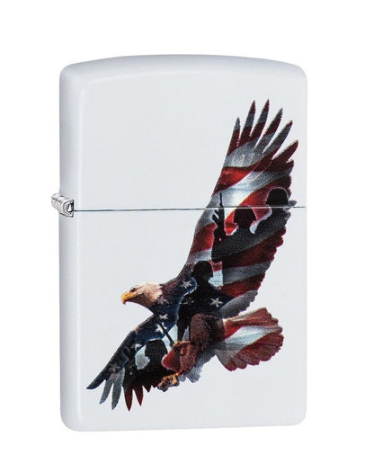 Zippo Eagle Windproof Lighter, Soaring American Flag Soldiers White Matte #29418