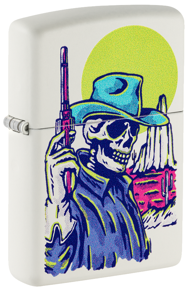 Zippo Wild West Skeleton Cowboy Design, White Matte Lighter #48502