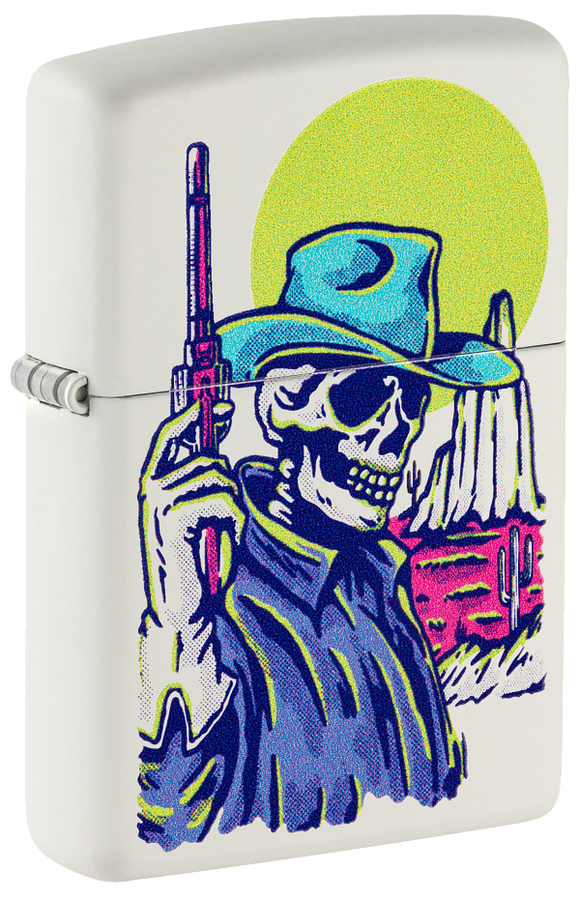 Zippo Wild West Skeleton Cowboy Design, White Matte Lighter #48502