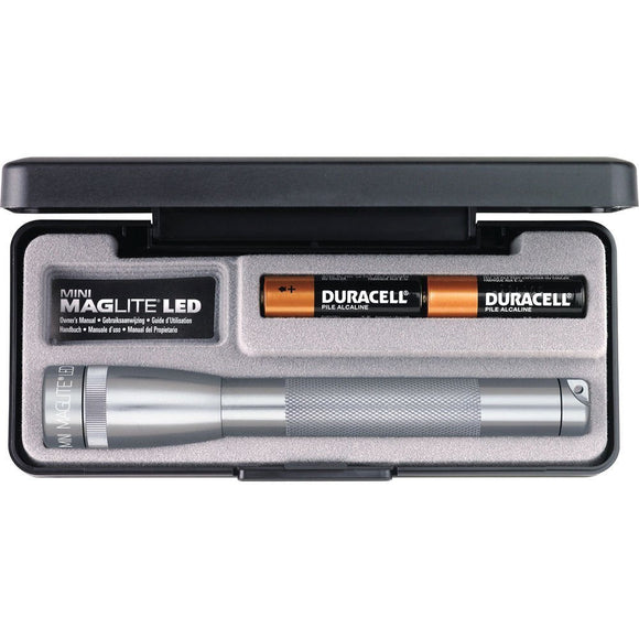 MAGLITE Mini, LED Flashlight, Adjustable Beam, 2 AA Batteries, Gray #SP22097