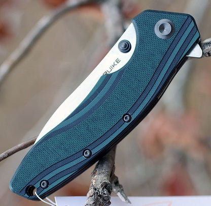 Ruike P841L, 14C28N Plain Blade, Green/Black G-10 Handle + Pocket Clip #P841L