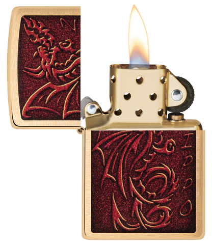 Zippo Medieval Dragon Design, Brushed Brass Lighter #48362