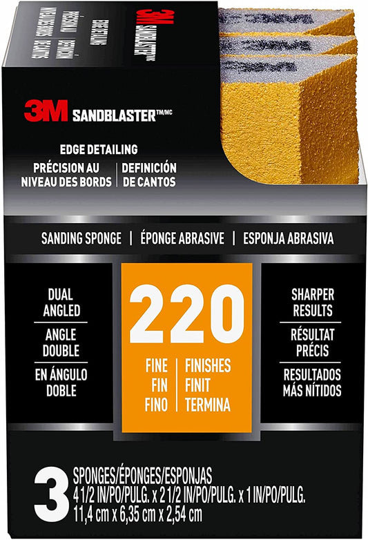 3M SandBlaster EDGE DETAILING Sanding Sponge, 220 grit, 3 Pack #9565-3PK