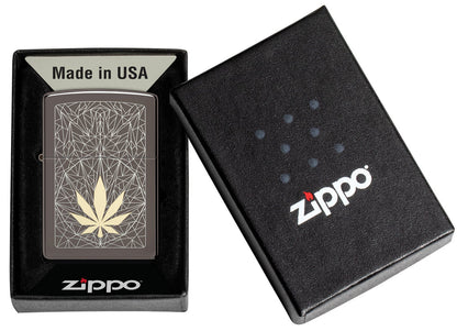 Zippo Cannabis Leaf Design, Black Ice Finish Lighter #48384