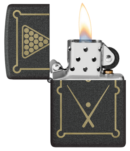 Zippo Billiards Pool Table Laser Engrave, Black Crackle Lighter #48672