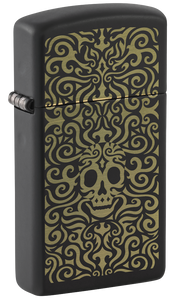 Zippo Slim Medusa Skull Design, Black Matte Laser Engraved Lighter #48564