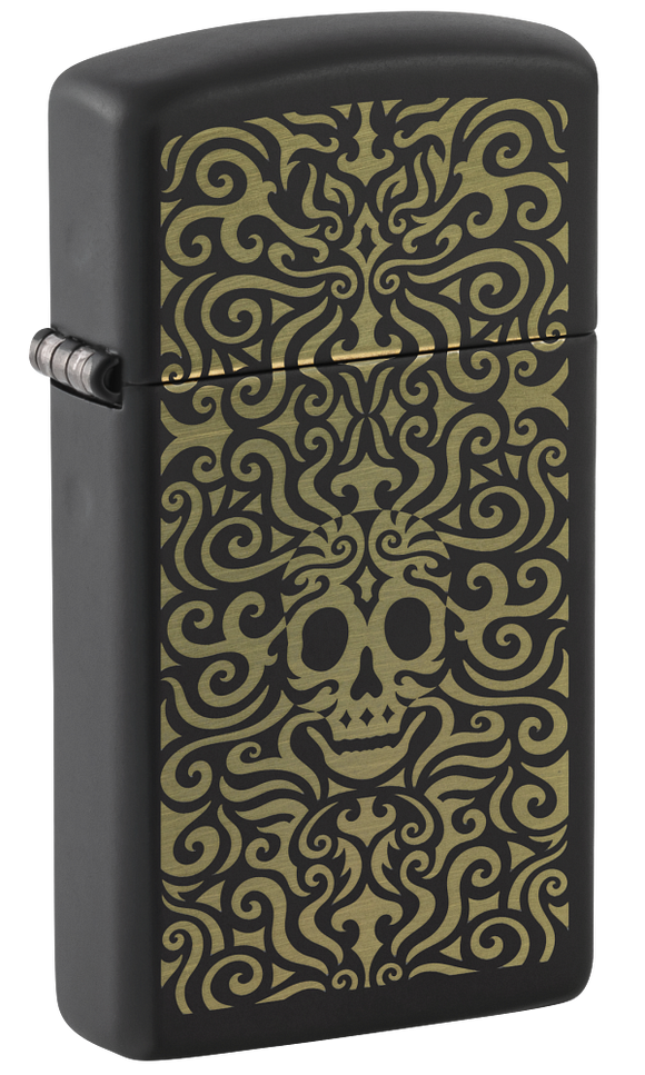 Zippo Slim Medusa Skull Design, Black Matte Laser Engraved Lighter #48564
