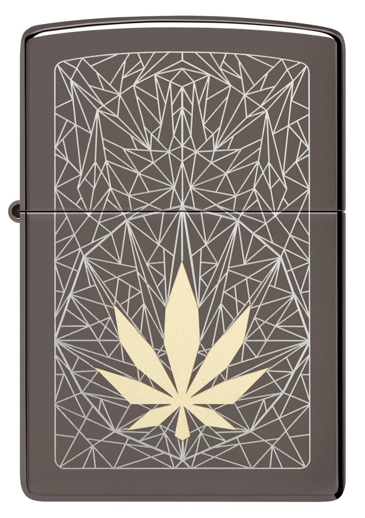 Zippo Cannabis Leaf Design, Black Ice Finish Lighter #48384