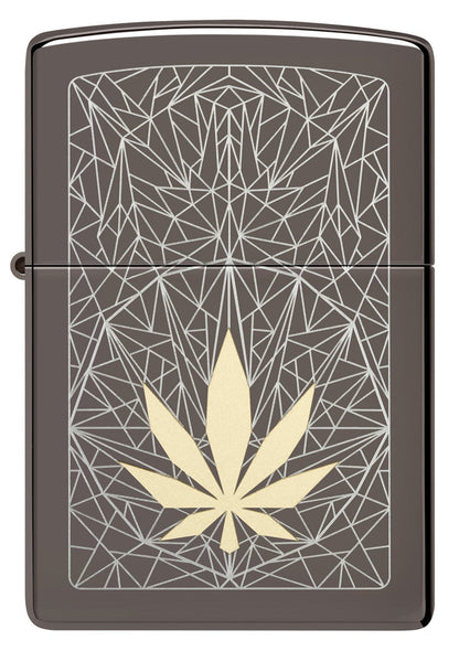 Zippo Cannabis Leaf Design, Black Ice Finish Lighter #48384