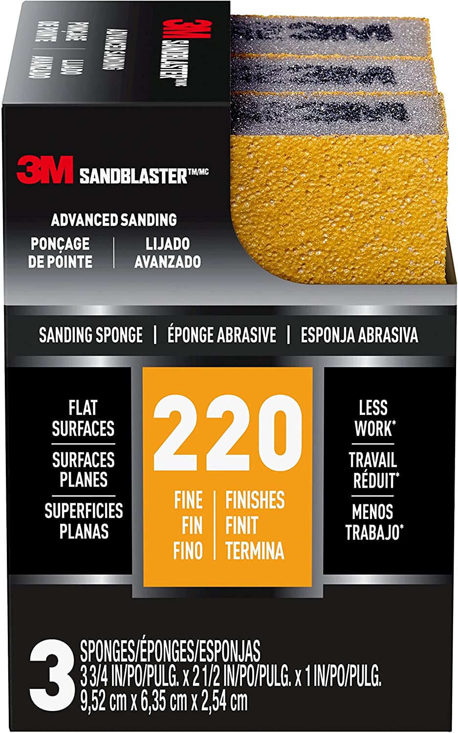 3M SandBlaster Advanced Sanding Sanding Sponge, 220 grit, 3 Pack #20907-220-3PK
