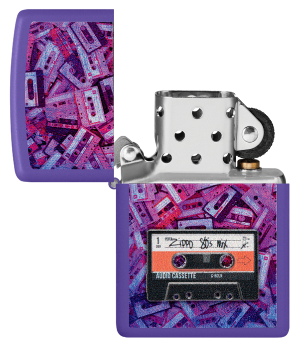 Zippo Retro Cassette Tape Textured Print Design, Purple Matte Lighter #48521