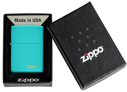 Zippo Flat Turquoise Base Model with Zippo Logo, Windproof Lighter #49454ZL