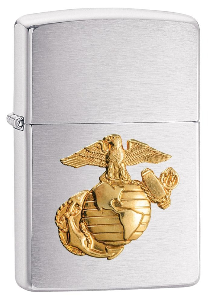 Zippo USA Marines Crest Emblem, Brushed Chrome Finish Lighter #280MAR