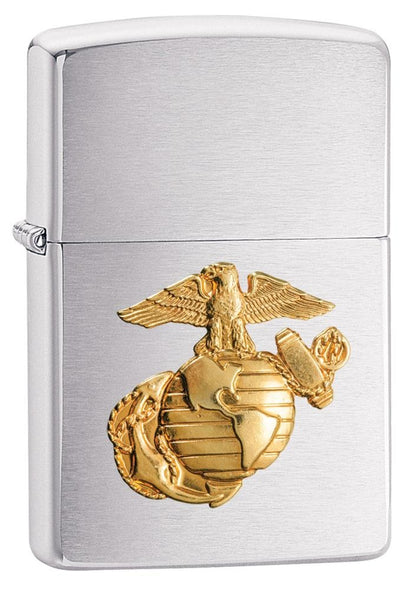 Zippo USA Marines Crest Emblem, Brushed Chrome Finish Lighter #280MAR