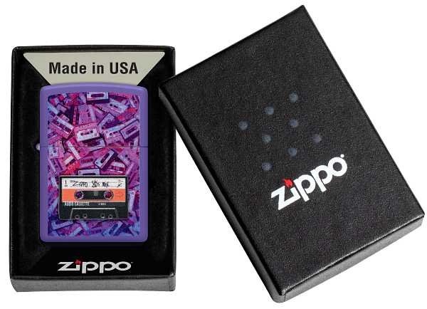 Zippo Retro Cassette Tape Textured Print Design, Purple Matte Lighter #48521