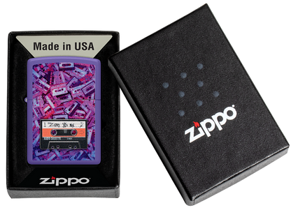 Zippo Retro Cassette Tape Textured Print Design, Purple Matte Lighter #48521