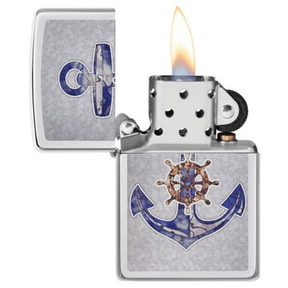 Zippo Anchor and Helm Design, High Polish Chrome Finish, Windproof Lighter #49411