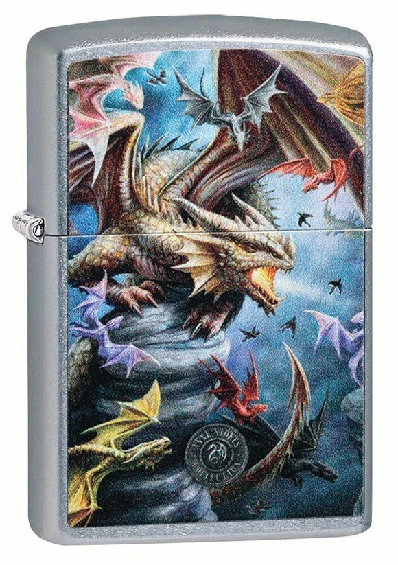 Zippo Anne Stokes Pack of Dragons, Street Chrome Windproof Pocket Lighter #49104