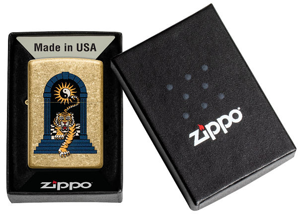 Zippo Yin Yang Tiger Design, Tumbles Brass Finish Lighter #48613