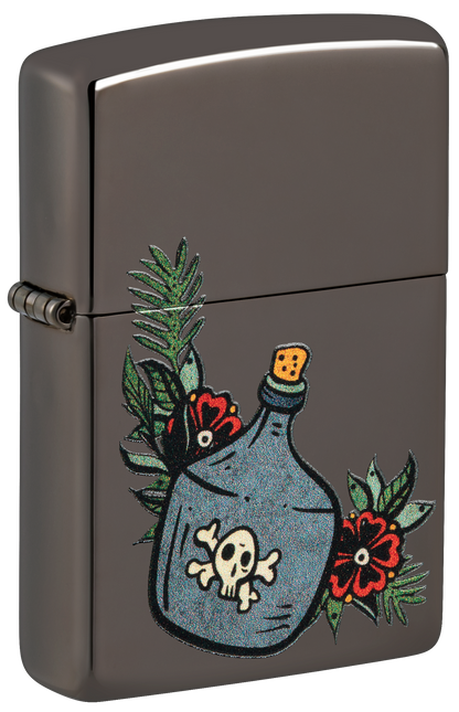 Zippo Poison Jar and Roses Tattoo, Black Ice Lighter #48409