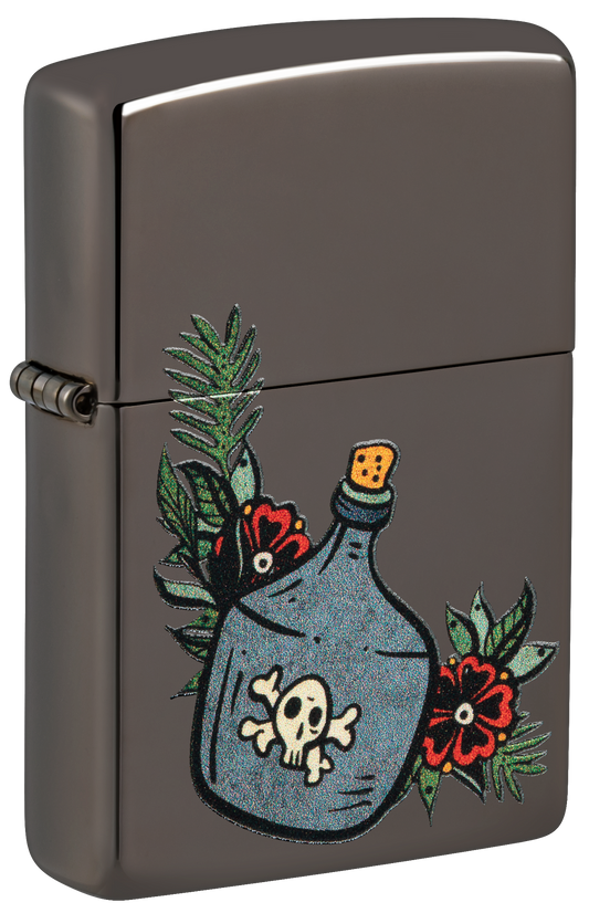 Zippo Poison Jar and Roses Tattoo, Black Ice Lighter #48409