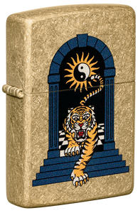 Zippo Yin Yang Tiger Design, Tumbles Brass Finish Lighter #48613