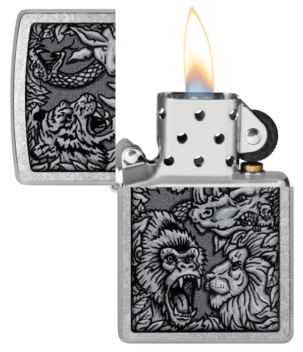 Zippo Animal Kingdom War Design, Street Chrome Lighter #48567