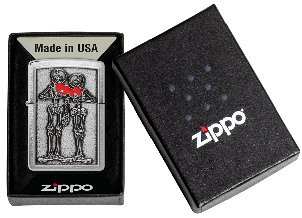 Zippo Romantic Skeleton Emblem Design, Brushed Chrome Lighter #48688