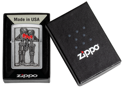 Zippo Romantic Skeleton Emblem Design, Brushed Chrome Lighter #48688