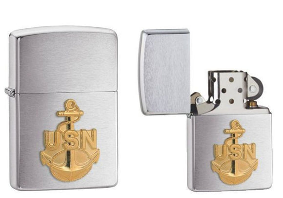 Zippo Navy Anchor Crest Emblem, Military, Brushed Chrome Genuine Lighter #280ANC