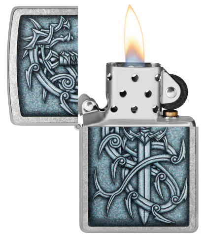 Zippo Medieval Sword and Thorn, Street Chrome Lighter #48365