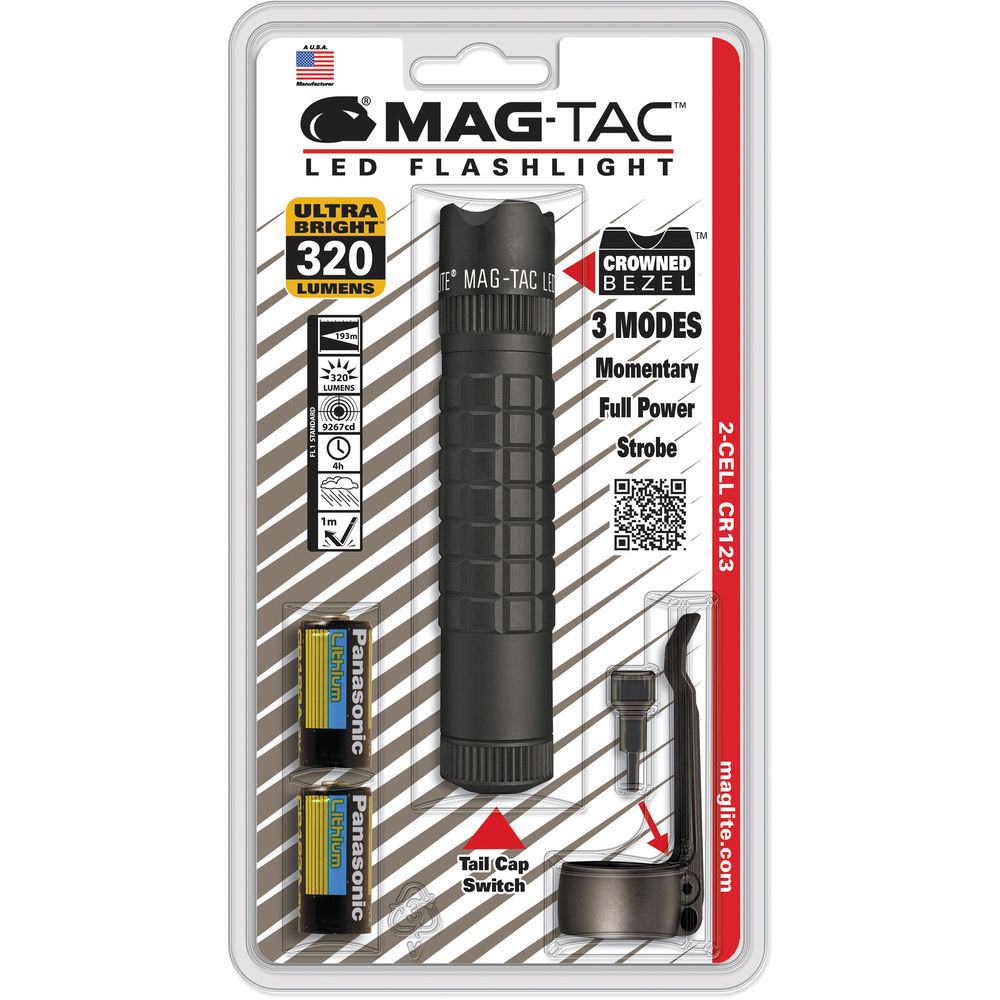 MAGLITE Mag-Tac LED Flashlight, 320 Lumens, Adjustable Beam, Black #SG2LRA6