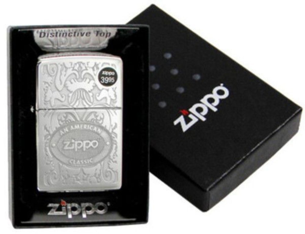 Engraved Crown Stamp™ Chrome Windproof Lighter