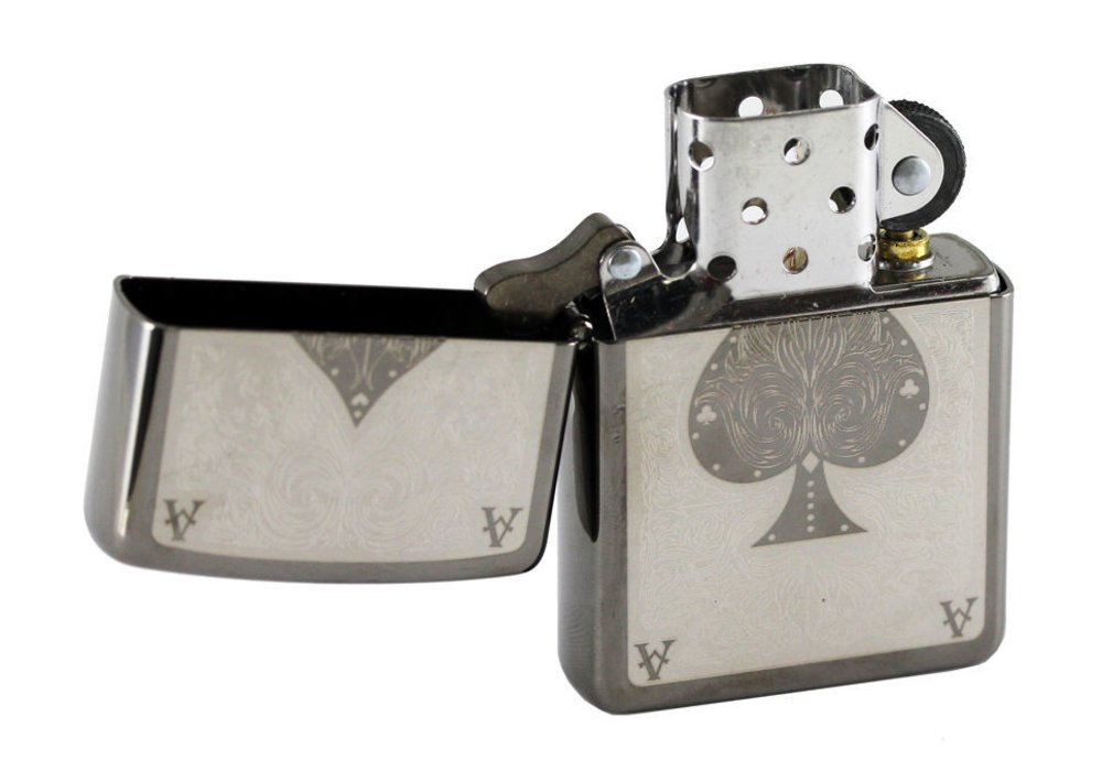 Zippo Ace Filigree Lighter, Spades, Black Ice Finish, Windproof #28323