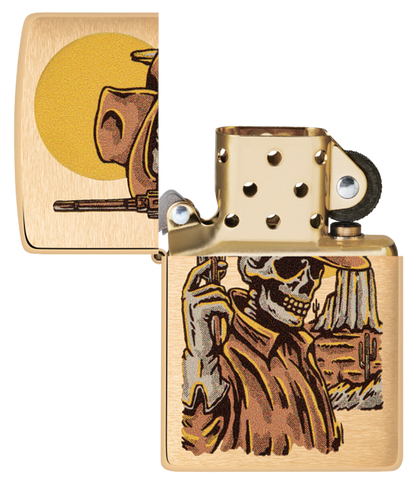 Zippo Wild West Skeleton Cowboy Design, Brushed Brass Lighter #48519