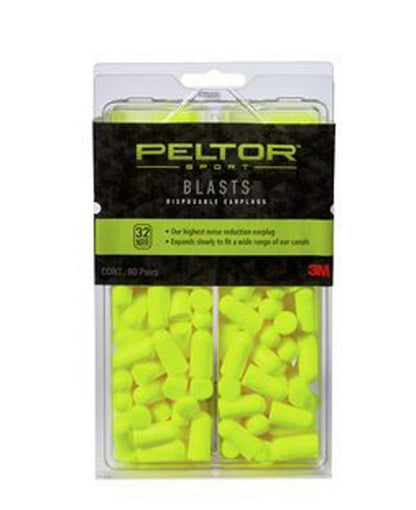 3M Peltor Sport Blasts Disposable Earplugs, 80-Pair Pk, Neon Yellow #97082