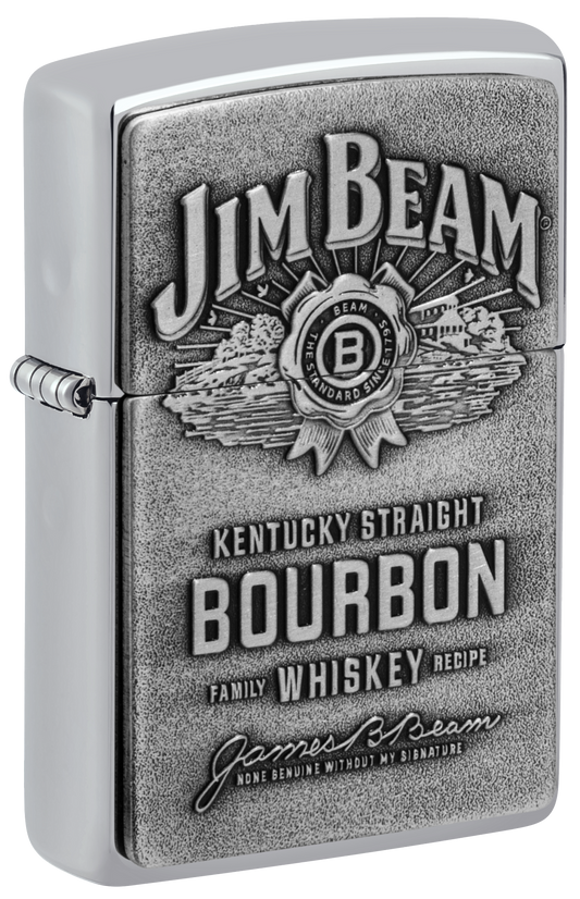 Zippo Jim Beam Bourbon Whiskey Emblem, High Polish Chrome Lighter #250JB.928