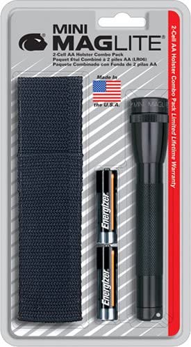 MAGLITE Mini Flashlight With Holster, Black + 2 AA Batteries #M2A01H