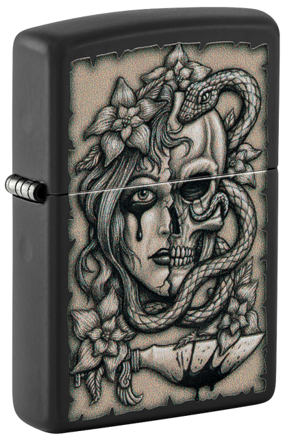 Zippo Lady Skull and Snake Design, Black Matte Finish Lighter #48616