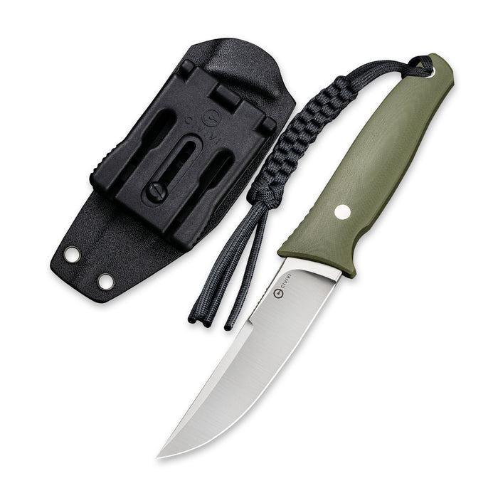 Civivi Tamashii Knife + Black Kydex Clip Sheath + Paracord, OD Green #C19046-2